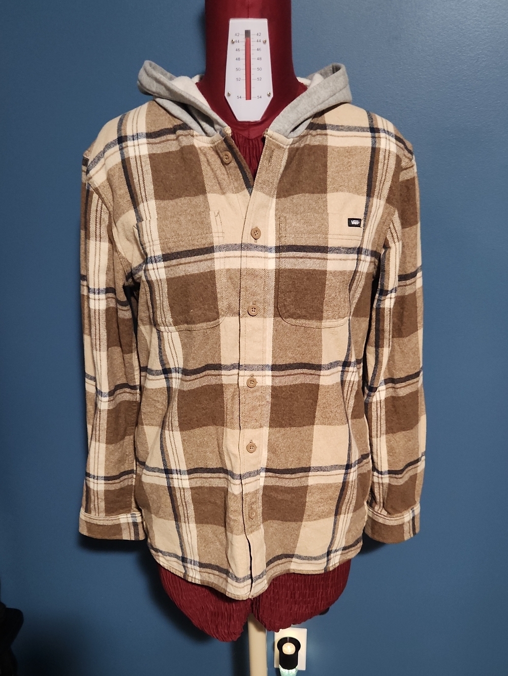 Vans Brown & Cream Plaid Hooded Flannel Shirt/ Jacket